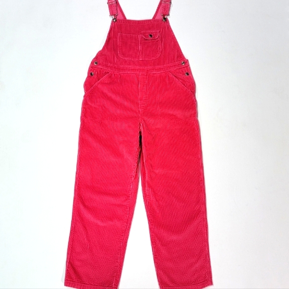 LL BEAN ♡ Vintage Bright Pink SOFT Wide Corduroy Overalls Girls XLLadies S/M